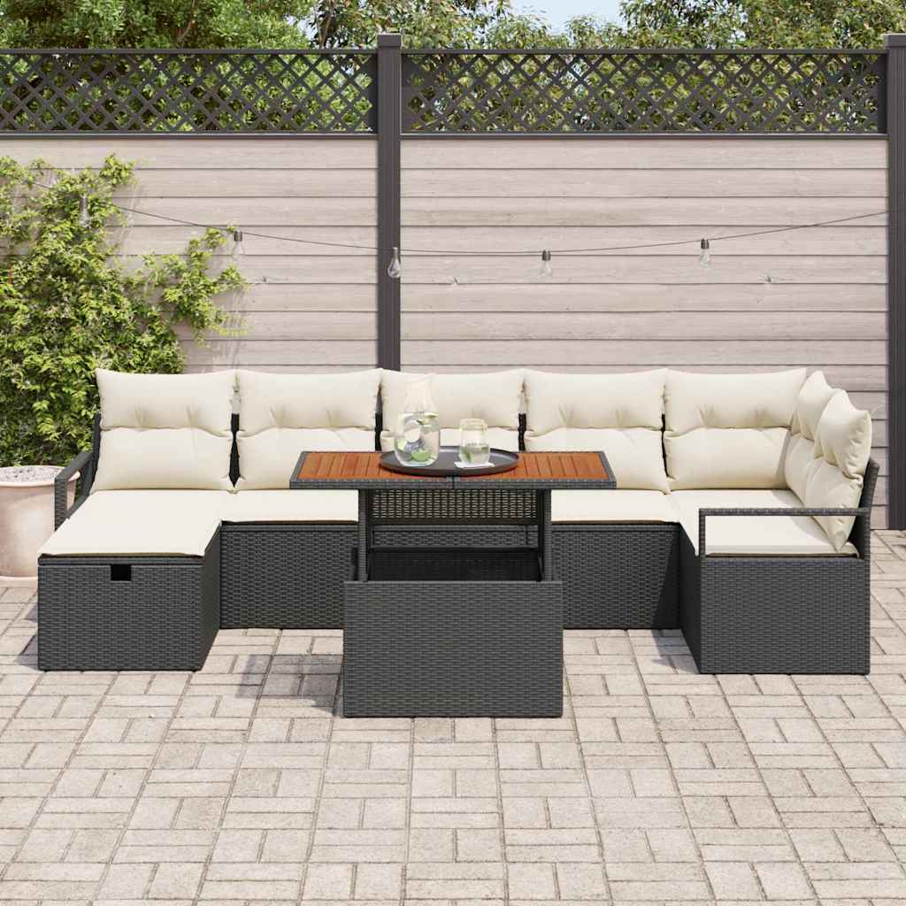 Garten-Sofa-Set mit Kissen 8 pcs Schwarz Poly Rattan